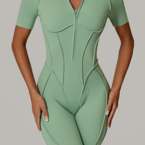 Summer Zipper Short Sleeve Outer Wear Fitness Yoga Jumpsuit Women Dance Tight Sports Jumpsuit