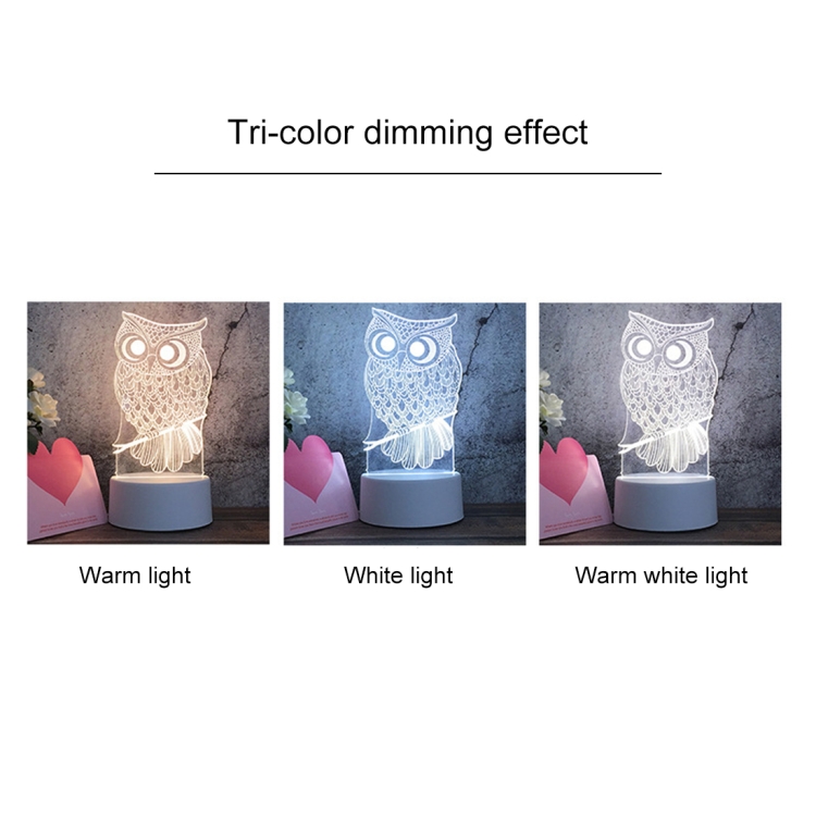 White Base Creative 3D Tricolor LED Decorative Night Light, Button Plug Version, Cat, Iorn Tower, I Love You, Plain Sailing, Owl, Jellyfish... - Image 3
