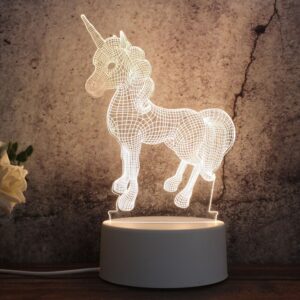 White Base Creative 3D Tricolor LED Decorative Night Light, Button Plug Version, Unicorn, Birthday Cake, Snow Deer 01, Christmas Tree 01...