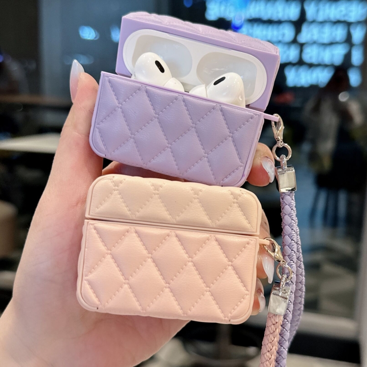 Down Coat Texture PU Earbuds Box PC Case with Lanyard, For AirPods 4, For AirPods Pro 2 - Image 3