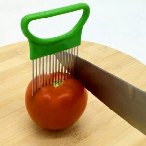 Stainless Steel Vegetable Onion Cutter Holder Meat Needle Kitchen Tools, Orange, Green, Blue, White