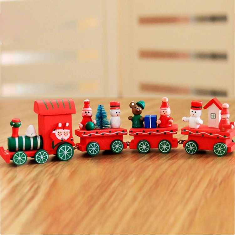 Christmas Dinner Table Decoration, Wooden Trains Children Kindergarten Christmas Decoration Ornaments Gifts, Red - Image 2