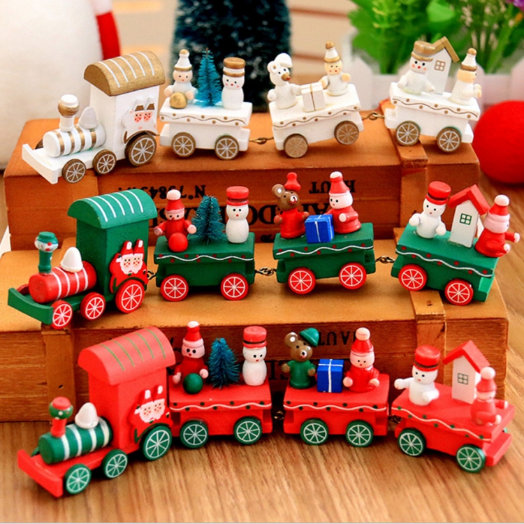 Christmas Dinner Table Decoration, Wooden Trains Children Kindergarten Christmas Decoration Ornaments Gifts, Red - Image 4