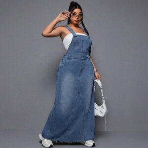 Plus Size Women Clothing Denim Cool Spicy Suspender Skirt