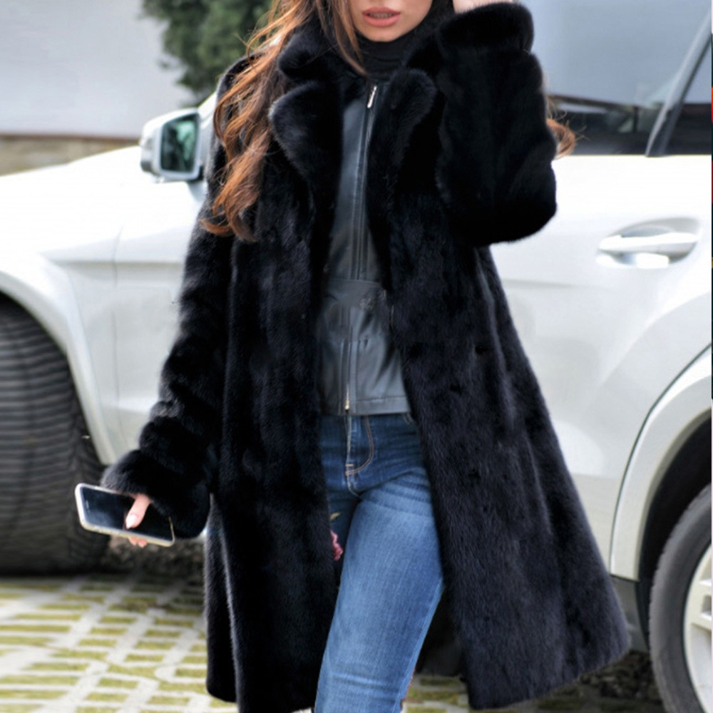Women Long Blazers Collar Faux Fur Coat Top Autumn Winter Exclusive Light Luxury
