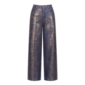 Niche Printed Gradual Layer Leopard Print Jeans Women Autumn Loose Street Straight Leg Trousers Tide