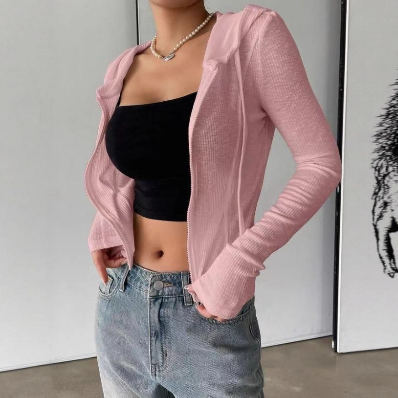 Fall Winter Knitwear Cardigan Top Slim Fit Sports Hoodie Short Zipper Hooded Sweatshirt - Image 2