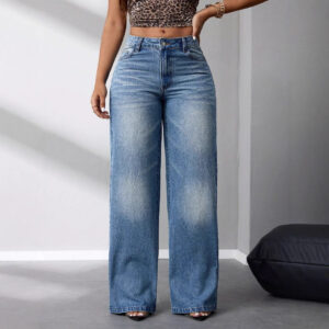 Women Clothing Loose Drooping Wide Leg Straight Jeans