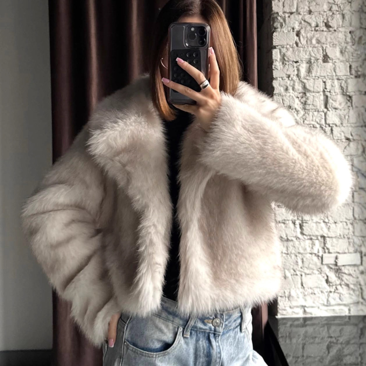 Autumn Winter Faux Fur Jacket Suit Collar Baggy Coat Short Furry Women Environmental Protection Fur Coat