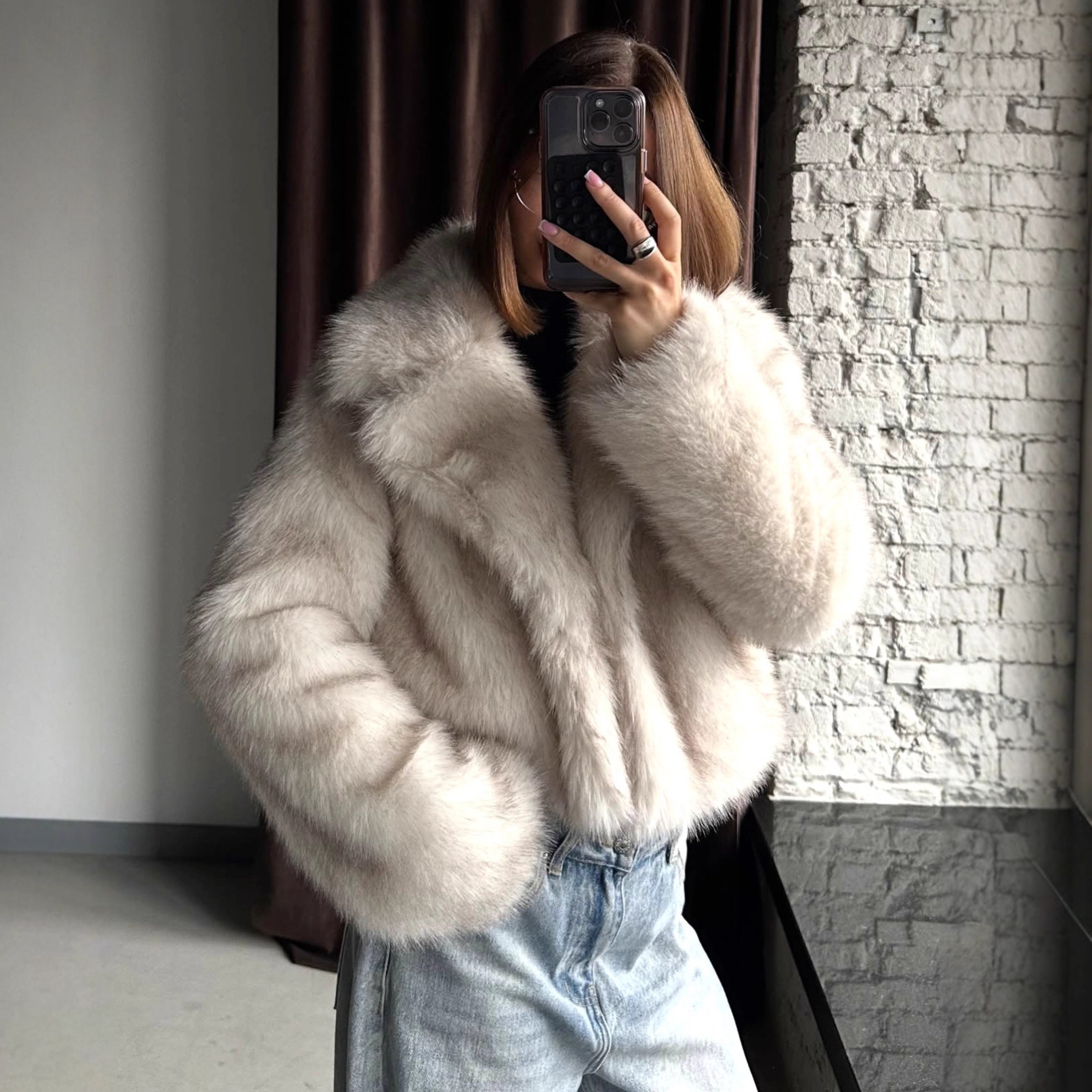 Autumn Winter Faux Fur Jacket Suit Collar Baggy Coat Short Furry Women Environmental Protection Fur Coat - Image 2