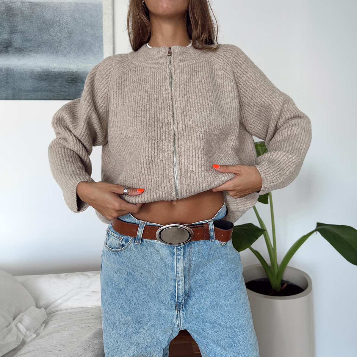 Women Clothing Autumn Winter Vacation Casual Zipper Shacket Sweaters - Image 4