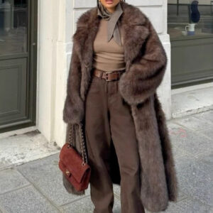 Winter Brown Fur Coat Extended Vintage Collar Faux Fur Coat High Grade Fox Fur Jacket Women