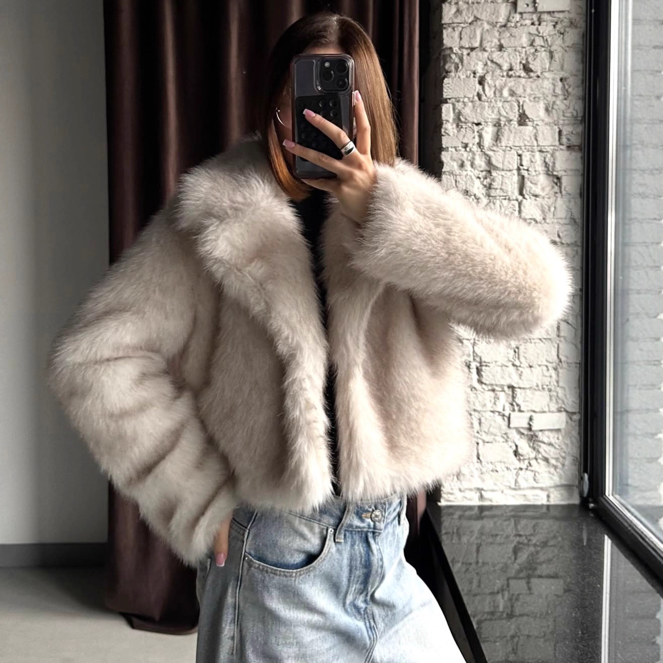 Autumn Winter Faux Fur Jacket Suit Collar Baggy Coat Short Furry Women Environmental Protection Fur Coat - Image 3