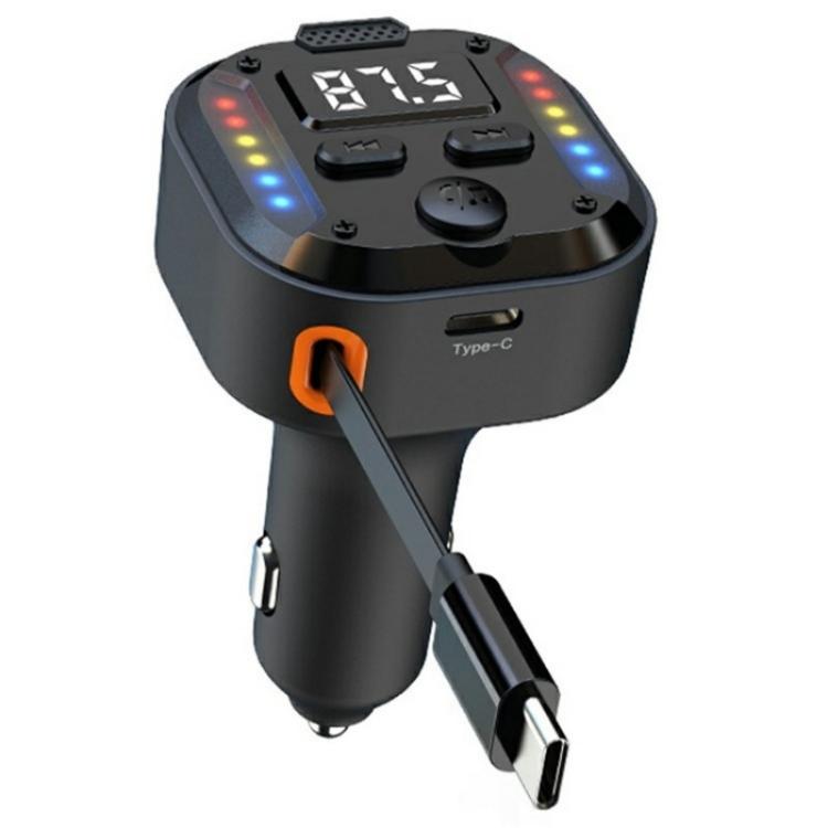 C69 PD 30W Fast Charger FM Transmitter Bluetooth Car Charger with Type-C Extendable Cable