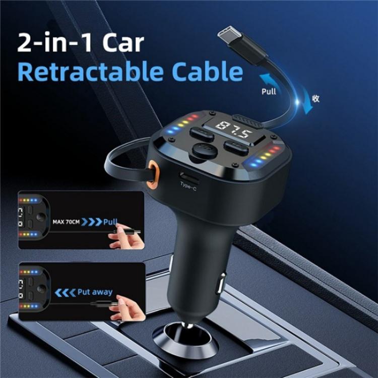 C69 PD 30W Fast Charger FM Transmitter Bluetooth Car Charger with Type-C Extendable Cable - Image 3