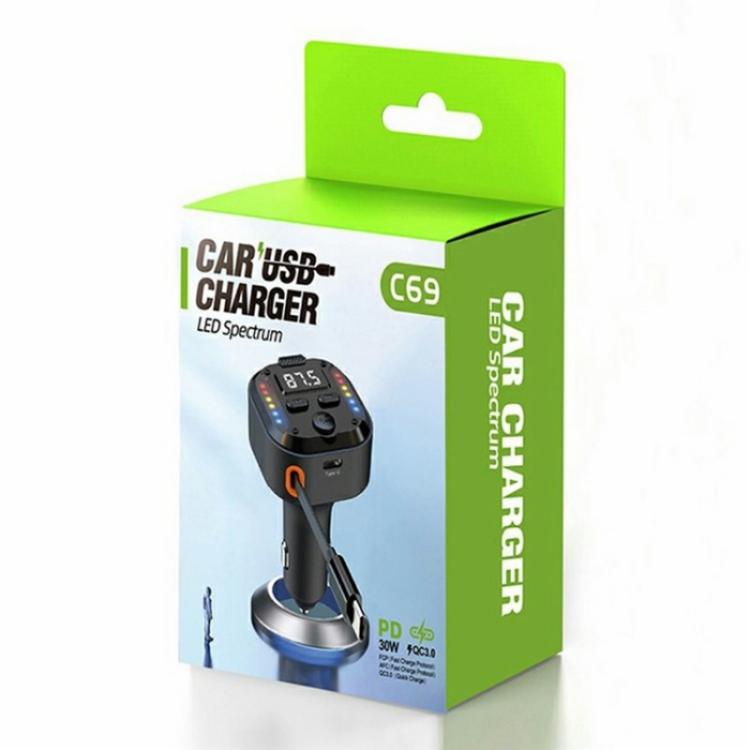 C69 PD 30W Fast Charger FM Transmitter Bluetooth Car Charger with Type-C Extendable Cable - Image 8