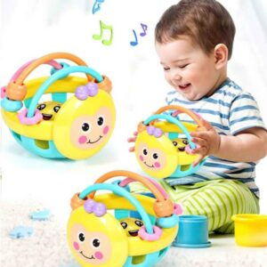 Soft Rubber Cartoon Bee Hand Knocking Rattle Dumbbell Early Educational Toy for Kid Hand Bell Baby Toy, Bee Dumbbell