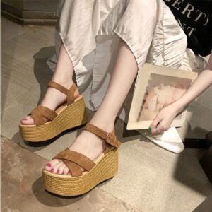 Sloppy Platform Suede Sandals, 35, 36, 37, 38, 39, 40