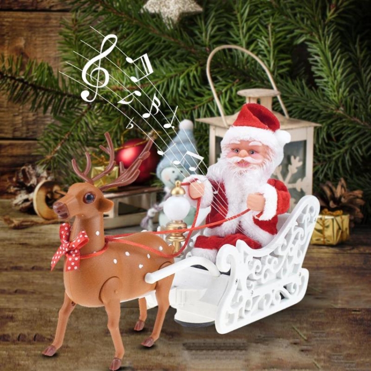 Novelty Creative Elk Sled Santa Claus Doll With Music Electric Universal Car Toy Christmas Gift - Image 2
