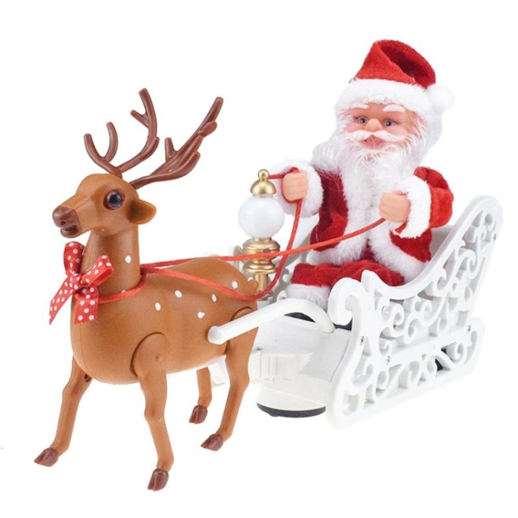 Novelty Creative Elk Sled Santa Claus Doll With Music Electric Universal Car Toy Christmas Gift - Image 3