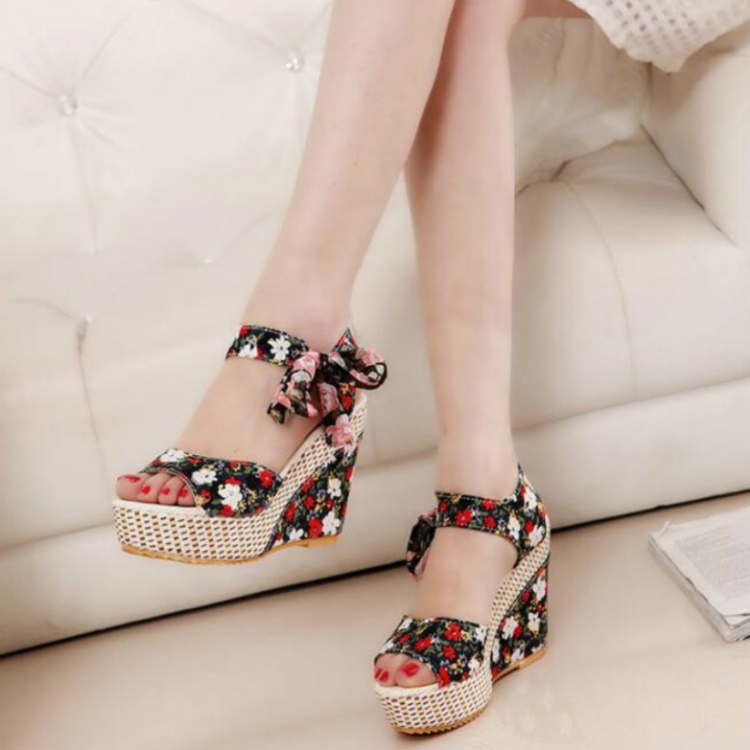 Bohemian Thick-Bottomed Fish Mouth Wedge With High-Heeled Flowers Wild Women's Shoes, 35, 36, 37, 38, 39, 40 - Image 3