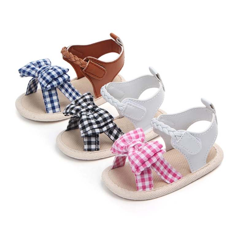 Bow Plaid Soft Weave Crib Anti-Slip Baby Girls Summer Shoes Anti-Slip Single Sandals, 11, 12, 13 - Image 4