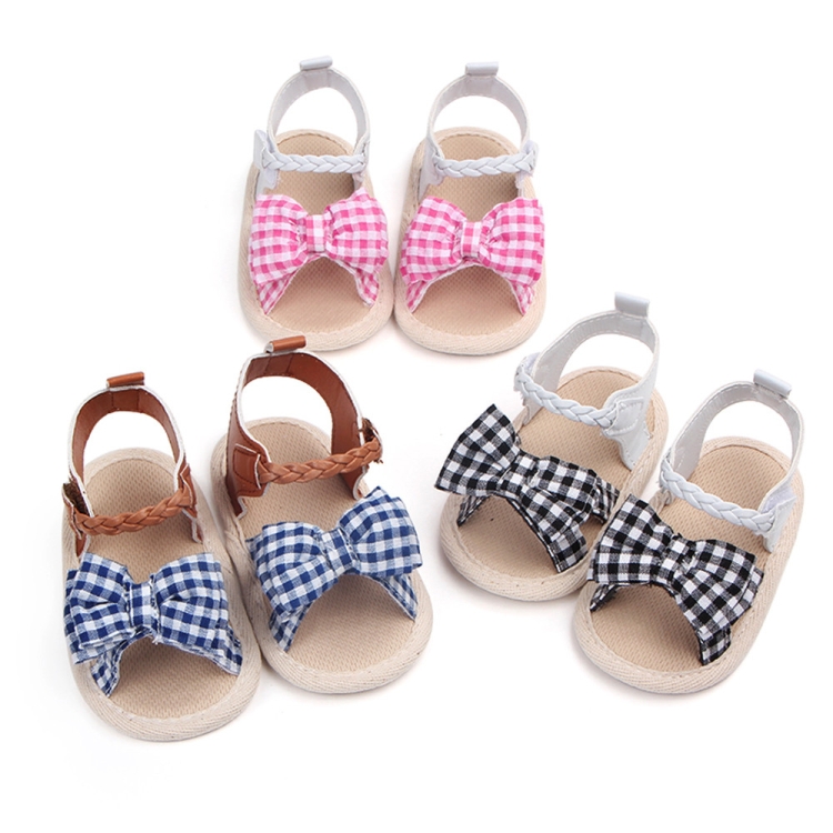 Bow Plaid Soft Weave Crib Anti-Slip Baby Girls Summer Shoes Anti-Slip Single Sandals, 11, 12, 13 - Image 5