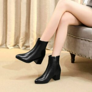 Autumn  Winter Glitter Square Heel Pointed Low-Top Women Boots, 32, 33, 34, 35, 36, 37, 38, 39