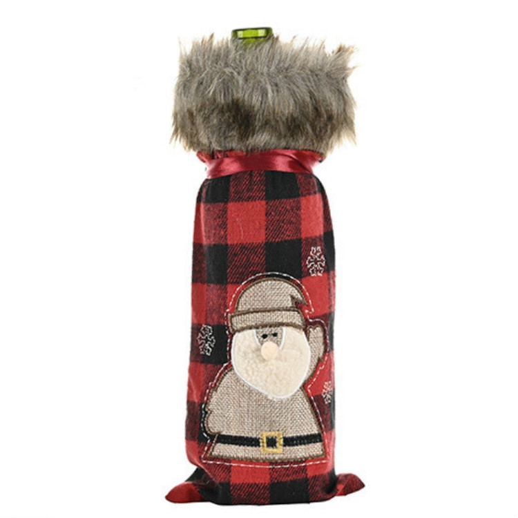 Decorations Red Lattice Wine Set Home Christmas Champagne Wine Bottle Set, Elderly, Snowman, Elk - Image 2