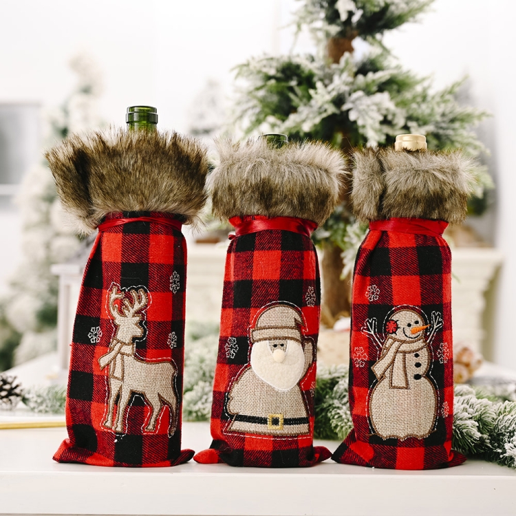 Decorations Red Lattice Wine Set Home Christmas Champagne Wine Bottle Set, Elderly, Snowman, Elk - Image 3