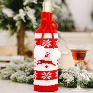 Christmas Knitted Double Ball Wine Bottle Cover Wine Bottle Bag Restaurant Atmosphere Layout, Elk, Snowflake, Small Tree