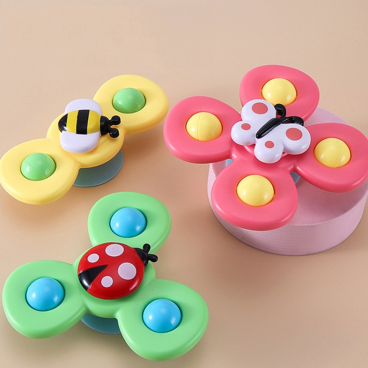 3 In 1 Fingertip Spinner Baby Rattle Three-Color Insect Sucker Turn And Turn Fun Baby Bath Toy - Image 2