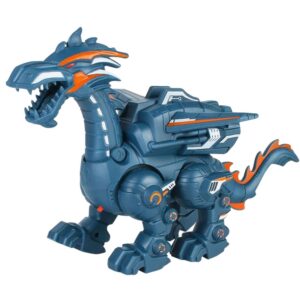 Electric Mechanical Dinosaur Toy Simulation Animal Toy Multifunctional Sound And Light Toy, Style:, Spray-Blue, Spray-Dark Black, No Spray-Gray...