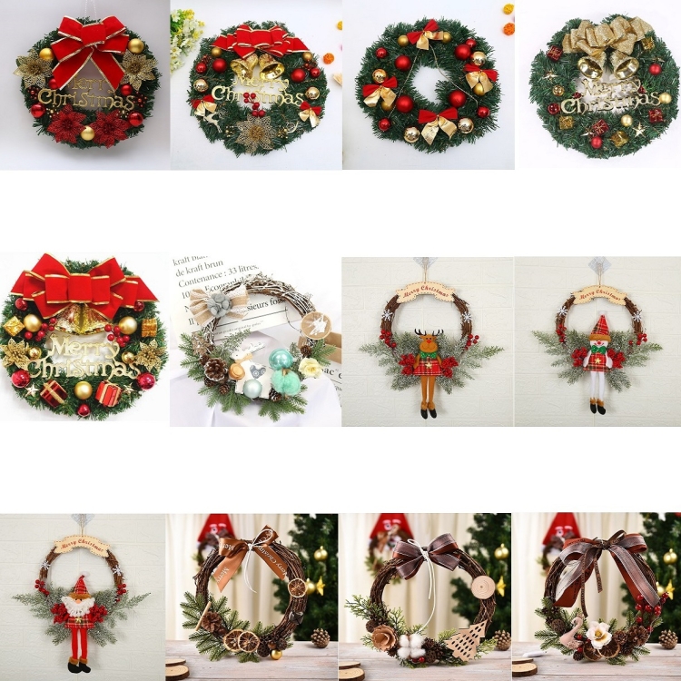 Christmas Decoration Wreath Garland Rattan Door Hanging, Red Flower, Double Clock, Chain, Gold, Double Bell Gift Pack, Big Branch, Old Man... - Image 2