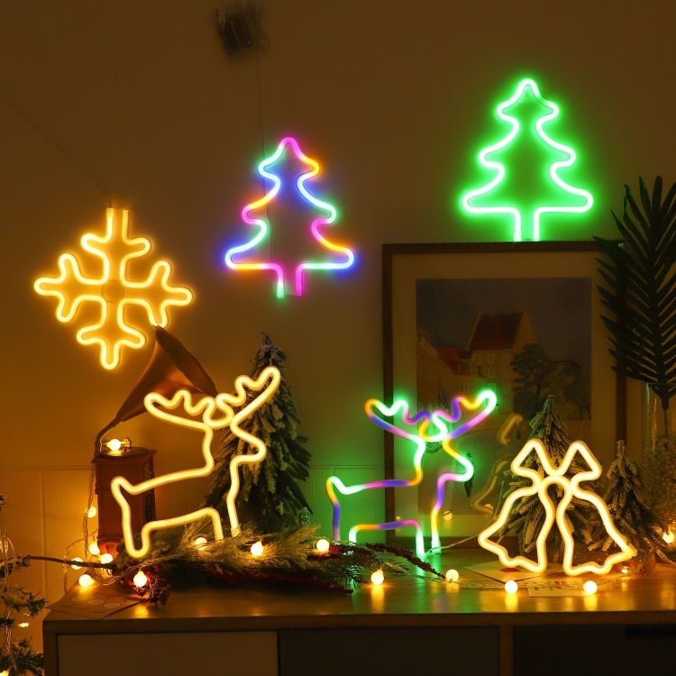 Christmas Decoration Neon Lights Wall-Mounted Ornaments, Spec:, Snowflake-Warm Light, Tree-Green Light, Tree-Colorful Light, Elk-Warm Light... - Image 7