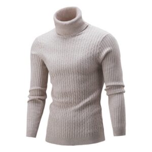High-Collar Long-Sleeved Men Sweater Casual Thread Knit Clothes, XXXL, XXXXL