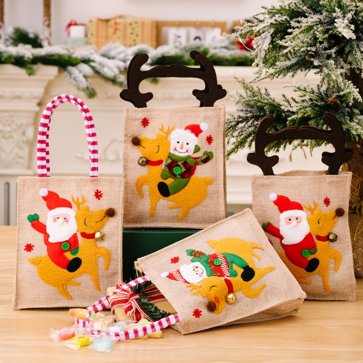 Christmas Decoration Riding Deer Tote Bag Kids Candy Cartoon Gift Bag, Striped Odl Man, Striped Snowman, Antlers Old Man, Antlers Snowman - Image 7