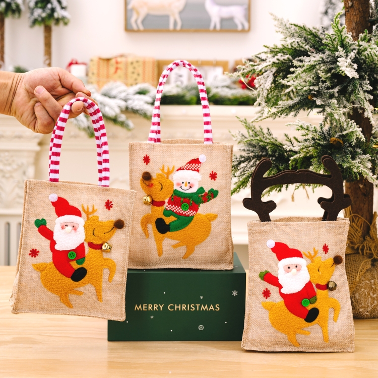 Christmas Decoration Riding Deer Tote Bag Kids Candy Cartoon Gift Bag, Striped Odl Man, Striped Snowman, Antlers Old Man, Antlers Snowman - Image 8
