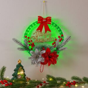 Christmas Wreath Timing Lighting Lights Door Decorations Pine Needle Ornaments Showcase, Red Flower, Golden Flower