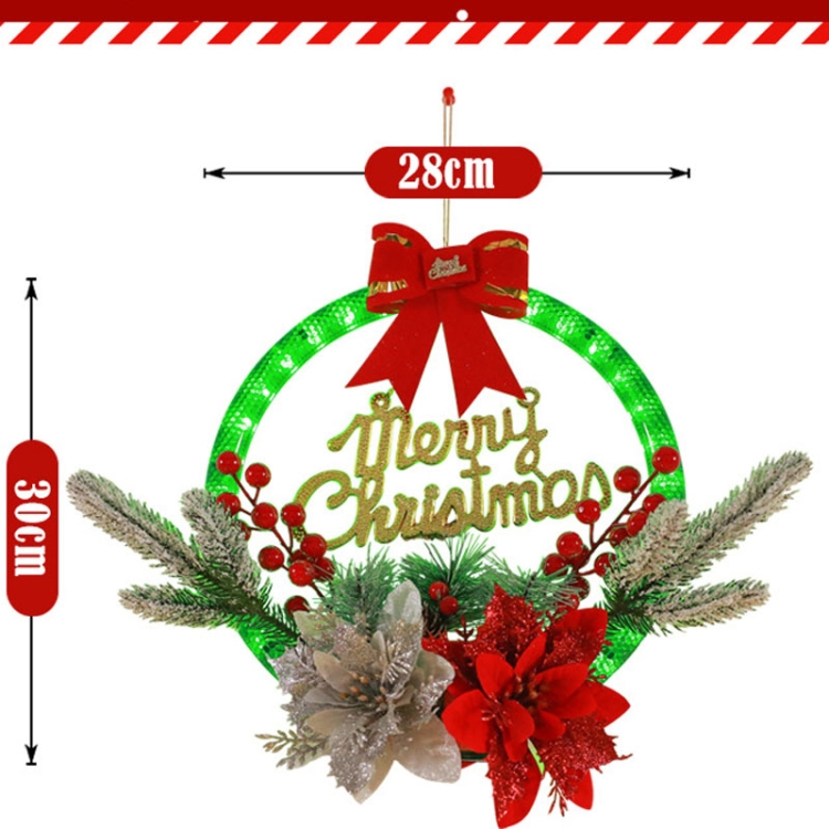 Christmas Wreath Timing Lighting Lights Door Decorations Pine Needle Ornaments Showcase, Red Flower, Golden Flower - Image 2