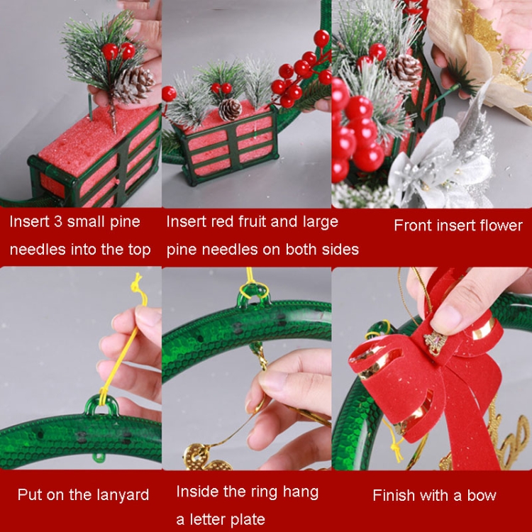 Christmas Wreath Timing Lighting Lights Door Decorations Pine Needle Ornaments Showcase, Red Flower, Golden Flower - Image 4