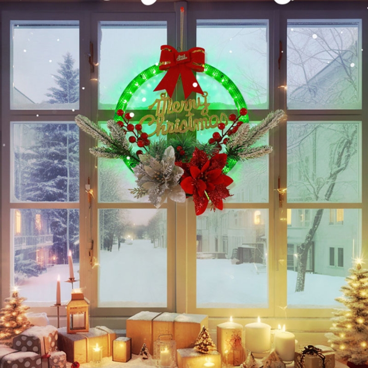 Christmas Wreath Timing Lighting Lights Door Decorations Pine Needle Ornaments Showcase, Red Flower, Golden Flower - Image 5