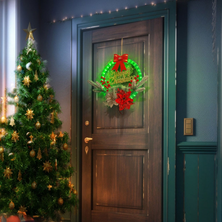 Christmas Wreath Timing Lighting Lights Door Decorations Pine Needle Ornaments Showcase, Red Flower, Golden Flower - Image 8