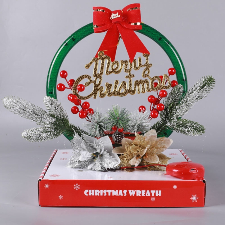 Christmas Wreath Timing Lighting Lights Door Decorations Pine Needle Ornaments Showcase, Red Flower, Golden Flower - Image 9