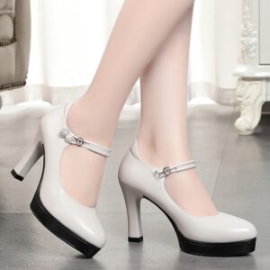Women High Heels Comfortable Small Heel Temperament Waterproof Platform One Buckle Shoes, 34, 35, 36, 37, 38, 39, 40