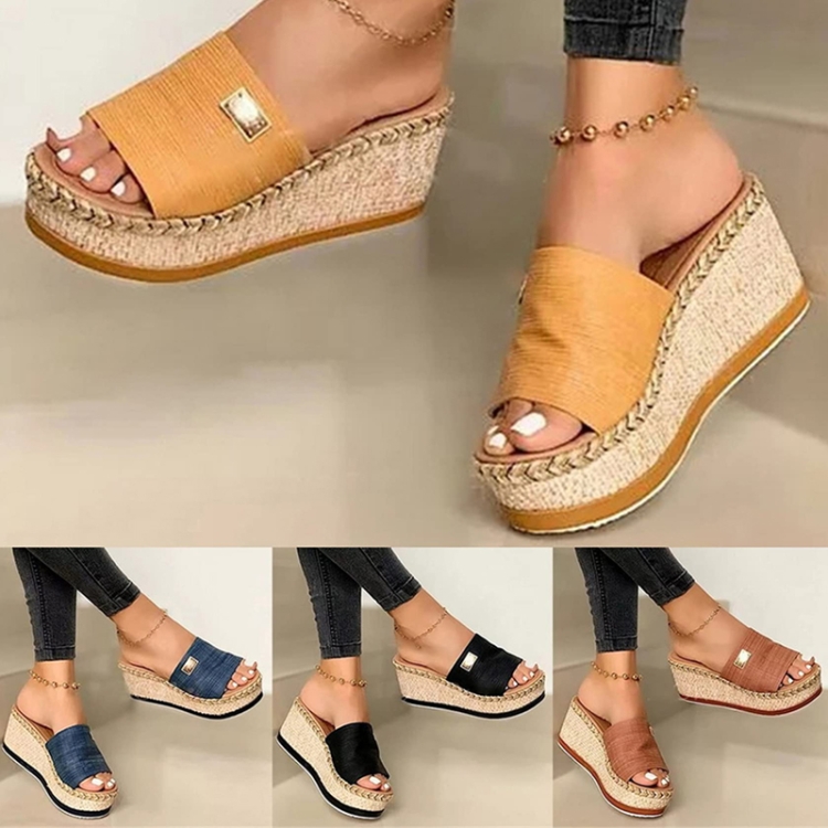 Summer Casual Sandals Women Shoes Hemp Rope Woven Thick Bottom Slope Heel Slippers, 36, 37, 38, 39, 40, 41, 42, 43 - Image 2