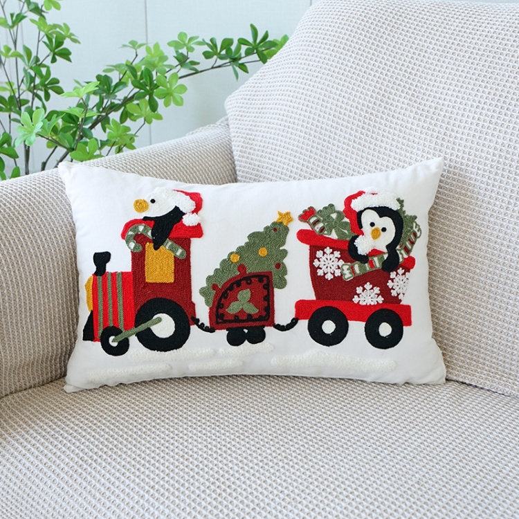 Christmas Embroidery Pillowcase Canvas Sofa Cushion Cover, Pillow Core Not Included, 30x50cm Penguin Car, 30x50cm Letters, 30x50cm Gold Christmas...