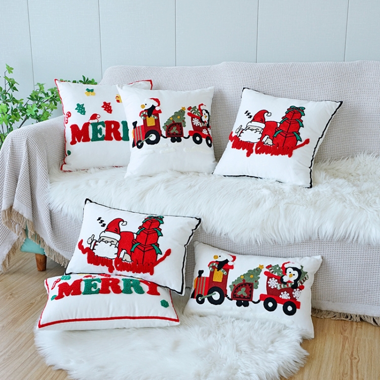 Christmas Embroidery Pillowcase Canvas Sofa Cushion Cover, Pillow Core Not Included, 30x50cm Penguin Car, 30x50cm Letters, 30x50cm Gold Christmas... - Image 2
