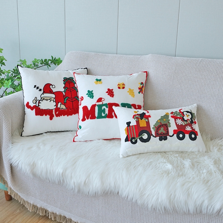 Christmas Embroidery Pillowcase Canvas Sofa Cushion Cover, Pillow Core Not Included, 30x50cm Penguin Car, 30x50cm Letters, 30x50cm Gold Christmas... - Image 3