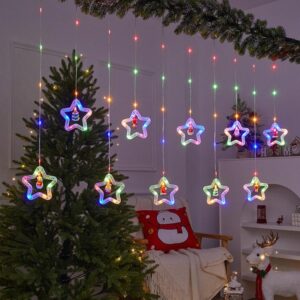 10pcs /Set Christmas Curtain Lights Holiday Decoration String Lights Leather String Christmas Ambiance Decoration Ball Lights, Colorful Pentagram...